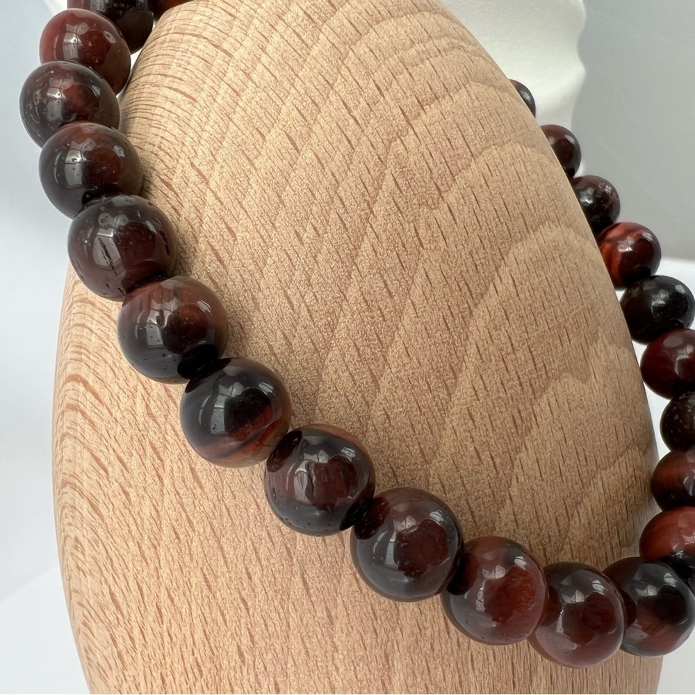NATURAL Red Tiger Eye Stretch Beaded Bracelet 7.75” - Picture 4 of 15